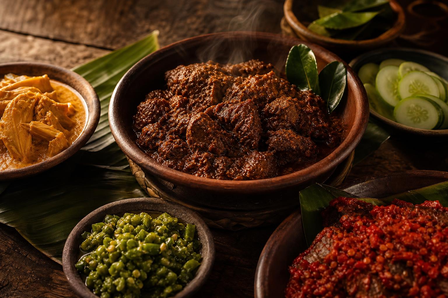 A spread of Warung Ibu Padang's signature dishes
